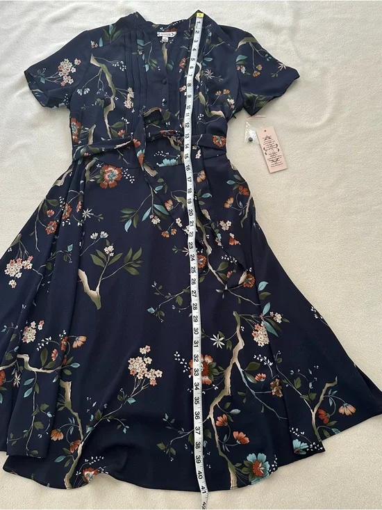 (NWT) NANETTE LEPORE Navy Floral Print Pintuck Dress - Picture 15 of 16